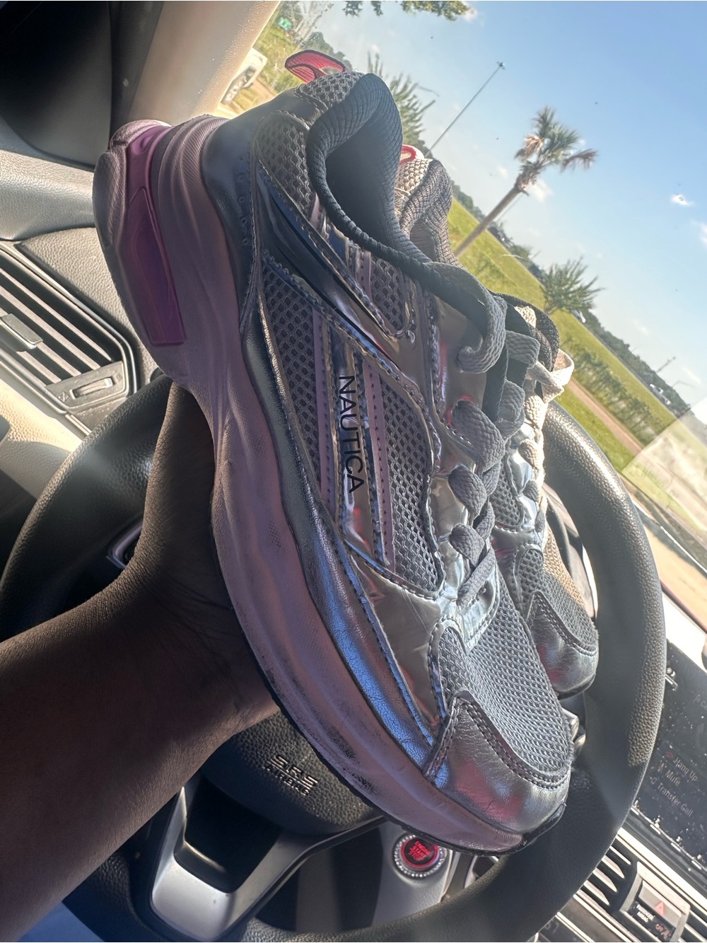 Nautica Women's Metallic Pink-Silver Mesh Sneaker